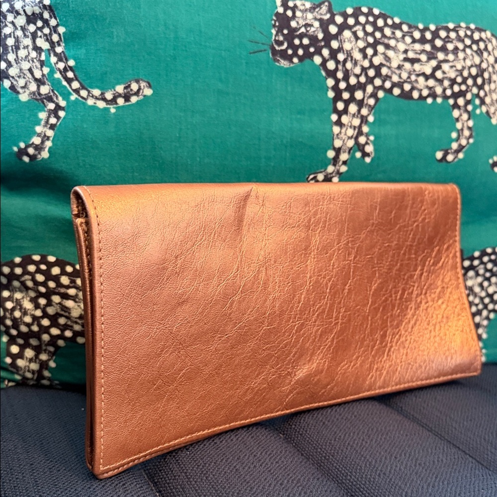NWT Sole Society “Jezebel” Foldover Clutch Metallic Bronze Gold Crackle Finish